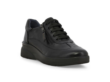 Melluso Sneaker Comfort Nera in Pelle con Zeppa e Zip Laterale