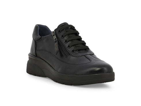Melluso Sneaker Comfort Nera in Pelle con Zeppa e Zip Laterale