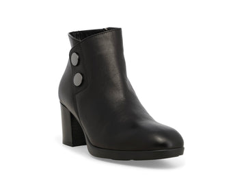 Melluso Elegant Black Leather Ankle Boot with Heel and Buttons