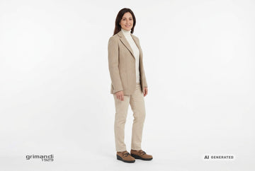 Mocassini Melluso donna indossati con giaccone lana spigata sabbia, dolcevita panna e pantaloni velluto nocciola chiaro. Outfit 1