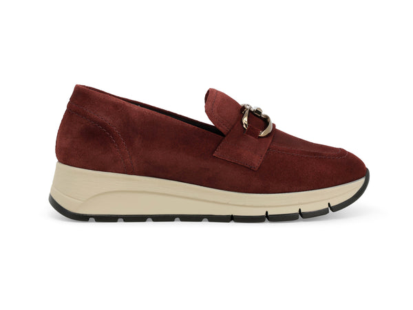 Melluso Mocassino Donna in Camoscio con Zeppa e Morsetto Oro -R25089-251056