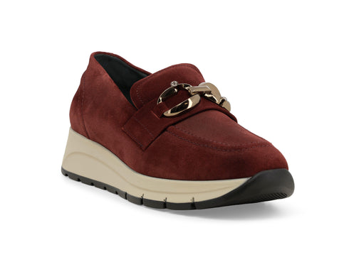 Melluso Women's Suede Loafer with Wedge Heel and Gold Clamp