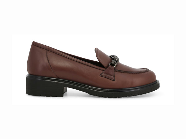 Melluso Mocassino Donna Pelle Marrone con Catena e Tacco Largo R35523Z-254629