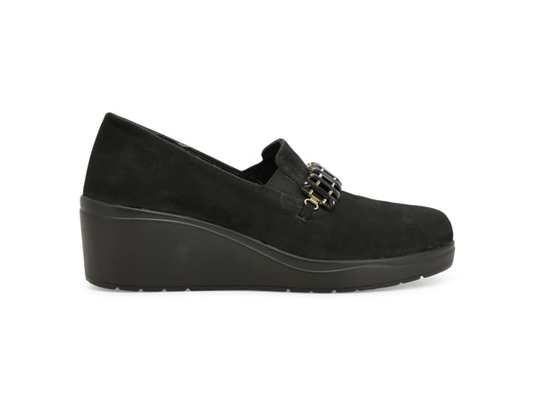 Melluso Mocassino Donna in Camoscio Nero con Zeppa e Catena Gioiello K53005Z-250863