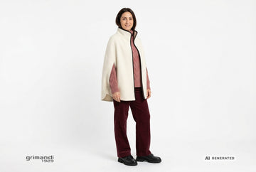 Mocassini Melluso donna indossati con cappa lana cotta panna, maglione alpaca rosa antico e pantaloni velluto merlot. Outfit 2