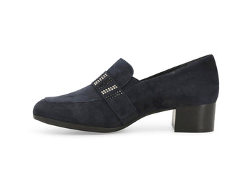 Vista laterale e silhouette mocassini Melluso Donna in camoscio blu