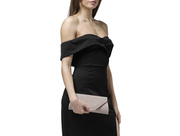 Melluso Elegant Clutch in Pink Glitter Fabric