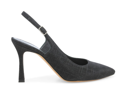 Melluso Décolleté Made in Italy Tacco Alto Slingback Tessuto Nero D164