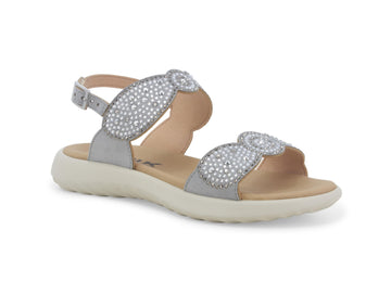 Melluso Comfortable summer sandal with 2 rhinestone bands and leather upper