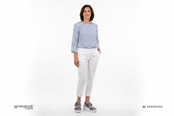 Melluso 019227Q Blu Avio - Capri Lino Bianco Blusa Righe Marinare Weekend - AI-Generated Model