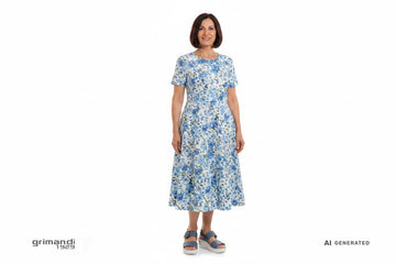 Melluso 019227Q Blu Avio - Abito Midi Svasato Floreale Blu Bianco Casual Spensierato - AI-Generated Model