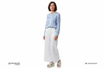 Melluso R80420Q Grigio Perla - Palazzo Lino Bianco Blusa Seta Pastello Urban Chic - AI-Generated Model