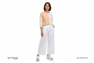 Melluso R80548Q Bianco Minimalista - Pantaloni Lino Bianco Blusa Pastello - AI-Generated Model