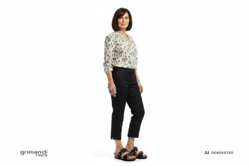 Melluso Ciabatta Nera Gioiello - Capri Lino Blusa Floreale - AI-Generated Model