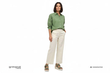 Melluso 019227Q Verde Salvia - Pantalone Lino Panna Camicia Verde Oversize - AI-Generated Model