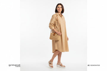 Melluso 019227Q Beige Rosato - Chemisier Cotone Bio Sabbia Borsa Rafia - AI-Generated Model