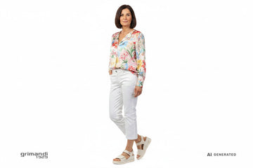 Melluso 019185Q Bianco Avorio - Capri Cotone Bianco Blusa Seta Floreale Città - AI-Generated Model