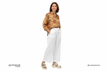 Melluso 019227Q Total Gold Champagne - Pantalone Lino Bianco Camicia Seta Stampata - AI-Generated Model