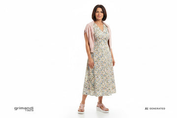 Melluso R80440Q Rosa Strass - Abito Midi Floreale Cardigan Viscosa - AI-Generated Model