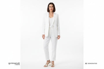 Sandali Melluso platino champagne abbinati ad abito seta champagne matrimonio estivo sfondo bianco - AI-Generated Model
