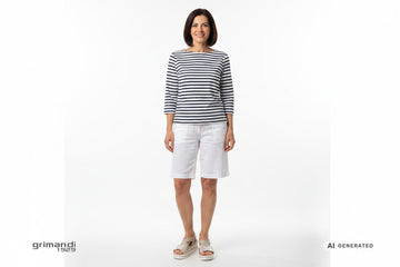 Melluso 019243Q Oro Platino X-Cross - Shorts Lino Bianco Blusa Marinière Fresco Disinvolto - AI-Generated Model