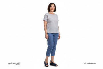 Melluso R80335Q Blu Navy - Capri Lino Blu Blusa Cotone Grigio - AI-Generated Model
