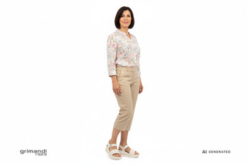 Melluso 019185Q Bianco Avorio - Capri Lino Sabbia Blusa Floreale Delicata Weekend - AI-Generated Model