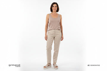 Melluso 019243Q Beige X-Cross Elastico - Pantalone Lino Sabbia Canotta Viscosa Weekend - AI-Generated Model