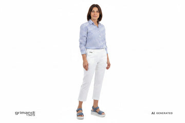 Melluso 019185Q Blu Avio - Capri Lino Bianco Camicia Righe Cotone Preppy Androgino - AI-Generated Model