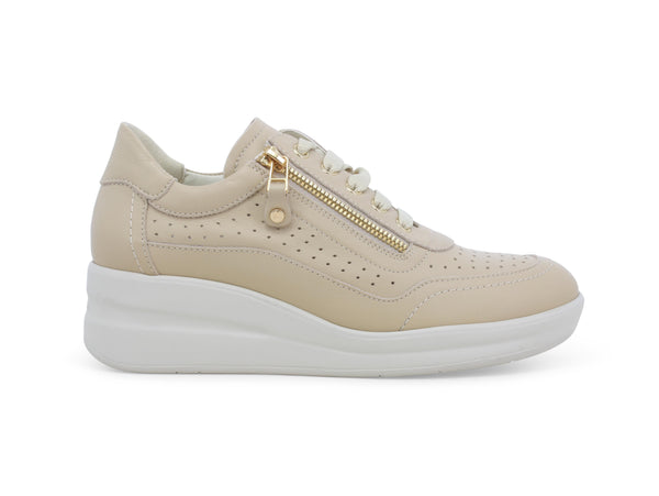 Melluso Scarpe Comfort con Zeppa e Zip Tomaia in Pelle Beige R20250Z-249808