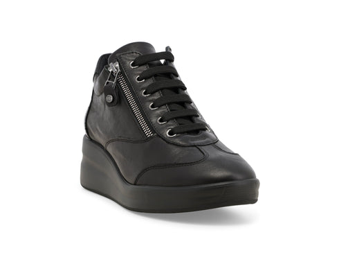 Melluso Scarpa Donna Nera in Pelle con Zeppa e Zip Laterale