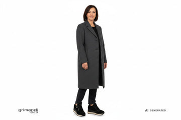 Melluso sneaker camoscio nero strass zeppa interna vernice nera Outfit viaggio jeans scuro dritto cappotto lana grigio antracite - AI-Generated Model