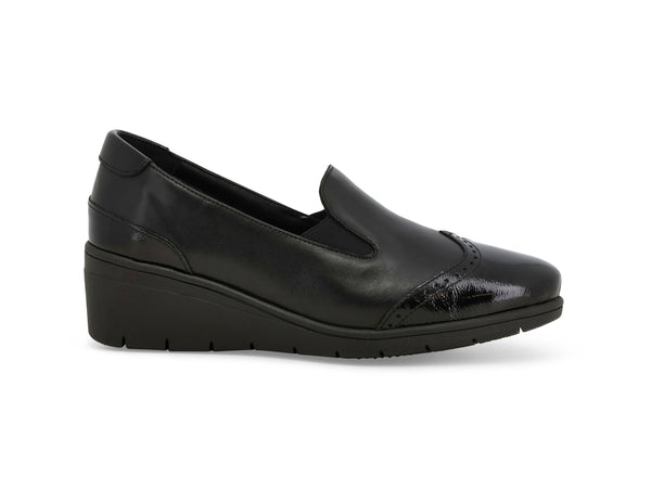 Melluso Mocassino Comfort Nero in Pelle Zeppa e Dettagli Brogue K91615Z-249470