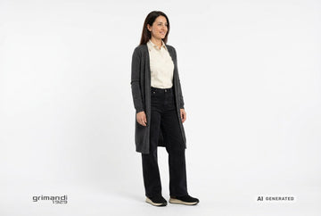Mocassini Melluso con cardigan antracite e jeans neri. Outfit 2