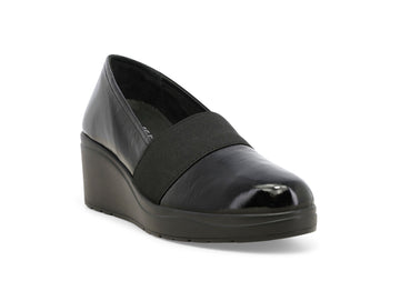 Melluso Women's Black Patent Leather Slip-on Autumn Wedge Heel Elastic