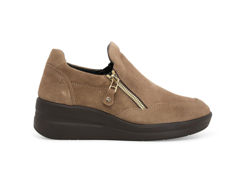 Melluso Slip-on Donna Beige in Camoscio con Zeppa e Zip R25634Z-254549