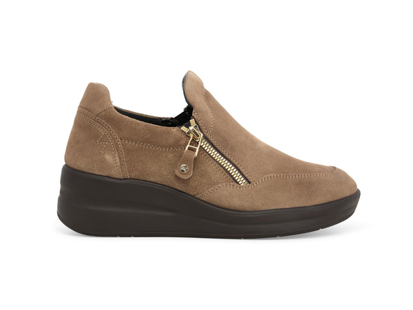 Melluso Slip-on Donna Beige in Camoscio con Zeppa e Zip R25634Z-254549