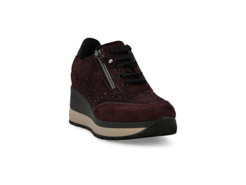 Melluso Women's Burgundy Suede Sneaker with Wedge and Zip