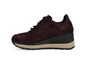 Melluso Women's Burgundy Suede Sneaker with Wedge and Zip