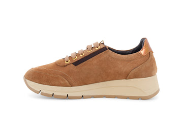 Vista laterale e silhouette sneakers Melluso Donna in camoscio marrone