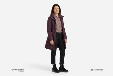 Stivaletti Melluso donna indossati con trench prugna, camicia lana a microquadri merlot e panna e pantaloni chino neri. Outfit 2