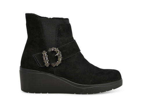 Melluso Stivaletto Comfort Nero Camoscio con Zeppa e Fibbia Gioiello K53019-250870