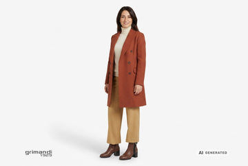 Stivaletti Melluso con cappotto terracotta e pantaloni sabbia dorata. Outfit 2