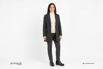 Stivaletti Melluso donna indossati con giaccone lana antracite, dolcevita panna e pantaloni velluto grafite. Outfit 1