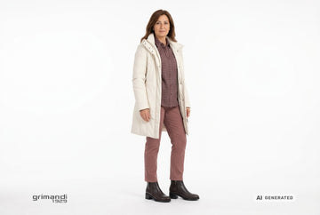 Stivaletti Melluso donna indossati con trench avorio, camicia lana a microquadri merlot e greige e chino rosa antico. Outfit 2