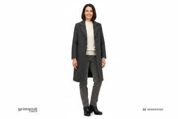 Outfit 1 – Giaccone spigato antracite con dolcevita panna e pantaloni velluto grafite - AI-Generated Model
