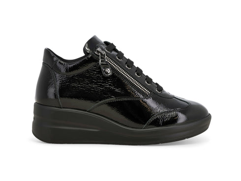 Melluso Sneaker Alta Donna Nera in Vernice con Zeppa e Zip Laterale R25625Z-251442