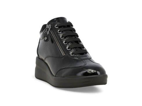 Melluso Sneaker Alta Donna Nera in Vernice con Zeppa e Zip Laterale