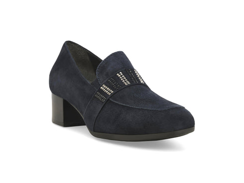 Melluso Mocassino Donna Blu Notte in Camoscio con Tacco e Strass