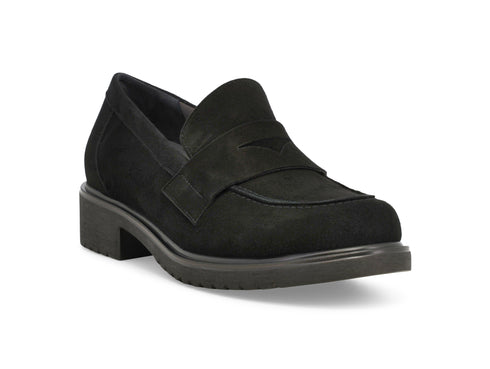 Melluso Women's Black Suede Loafer with Wide Heel